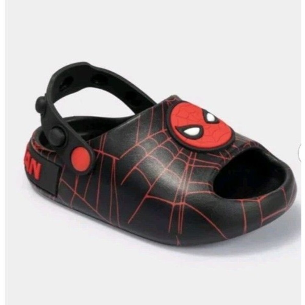 Marvel Spider-Man Boys Girls Kids size 12 Ankle Strap Slides Summer Beach Black